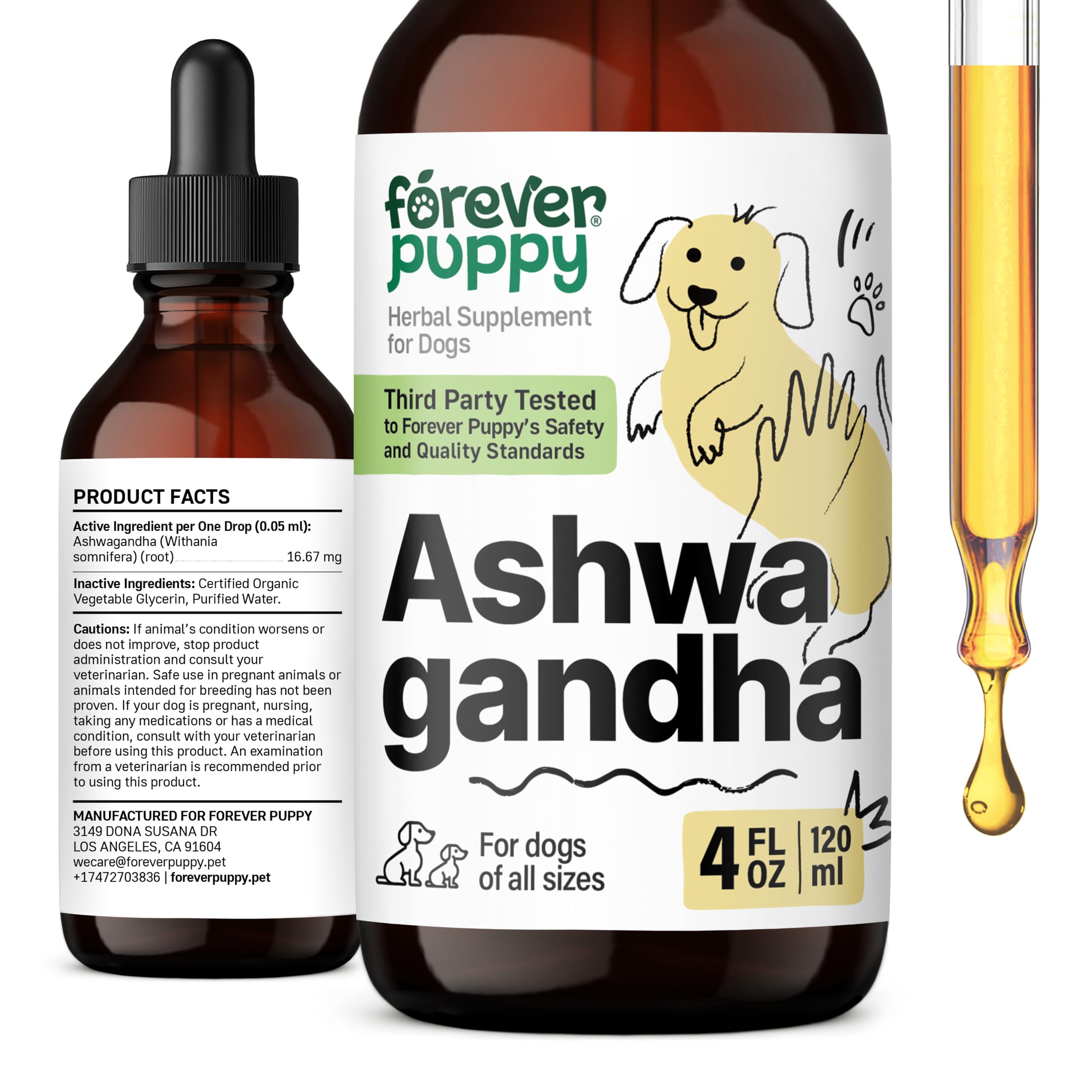 Ashwagandha Drops for Dogs - Calming Care for Dogs with Ashwagandha Drops - Liquid Alternative to Calming Chews for Dogs' Composure & Relaxation - Dog Vitamins and Supplements - 4 oz