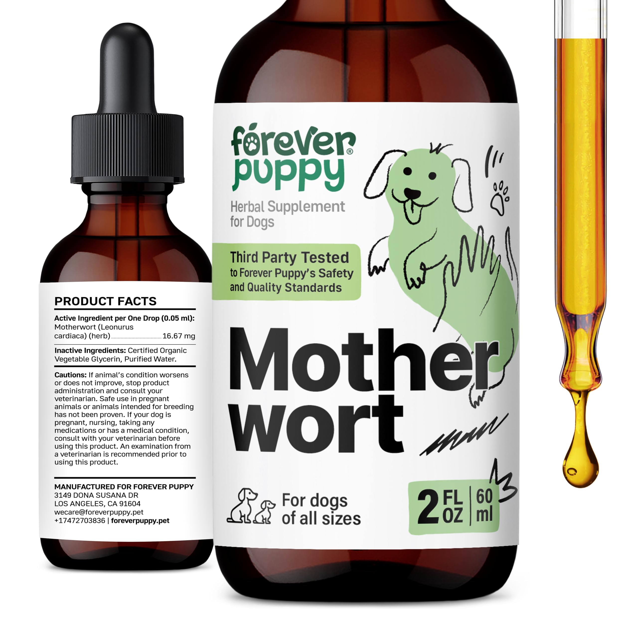 Motherwort Drops for Dogs - Heart Support for Dogs - Calming Support Supplement w/Motherwort Herb - Liquid Dog Vitamins and Supplements for Health, Composure & Relaxation - Herbal Dog Care - 2 oz