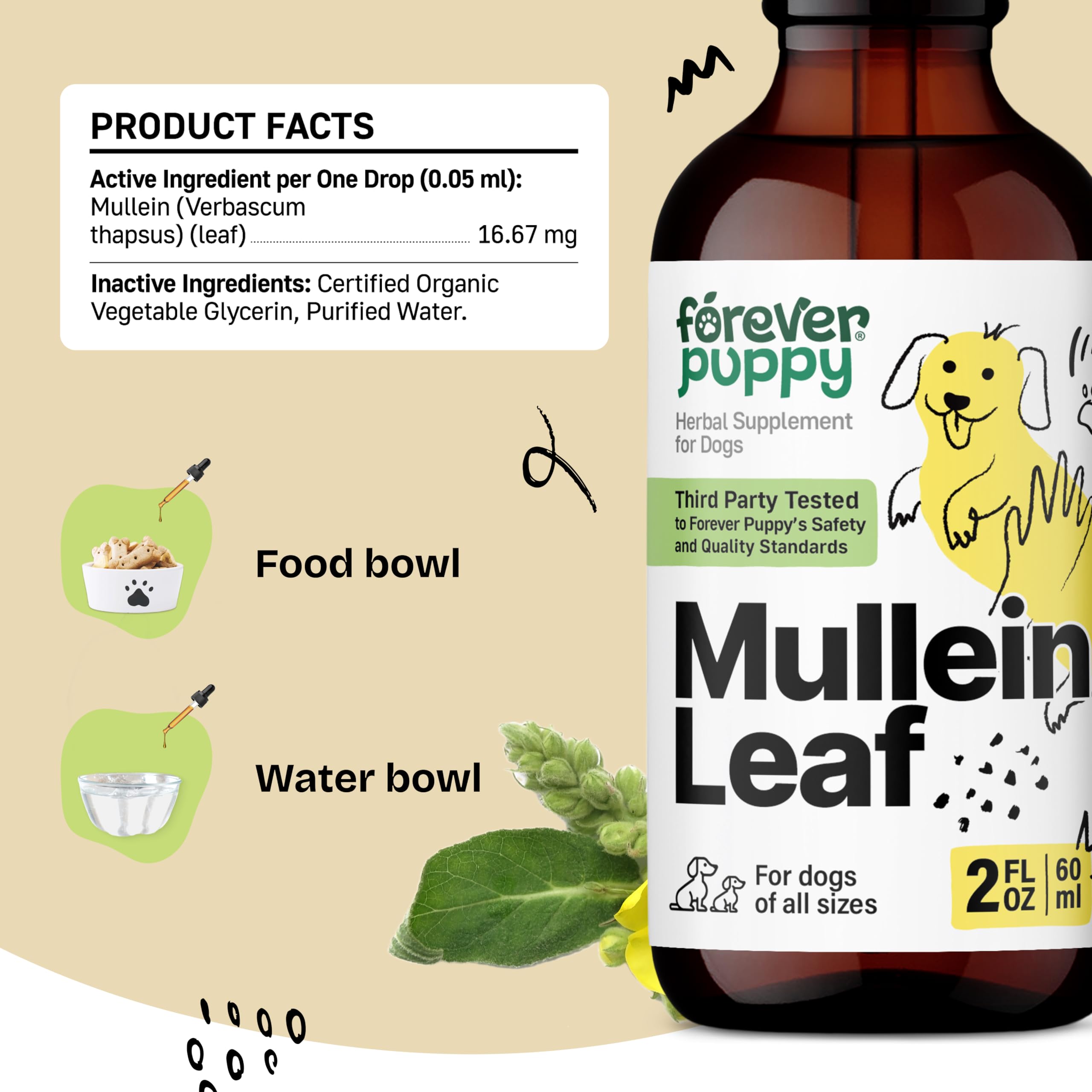 Mullein Tincture for Dogs - Respiratory Health Support for Breathing - Lung Support Drops w/Mullein Leaf - Herbal Mullein Drops for Lungs - Dog Food Supplements for Canine Wellbeing - 2 oz