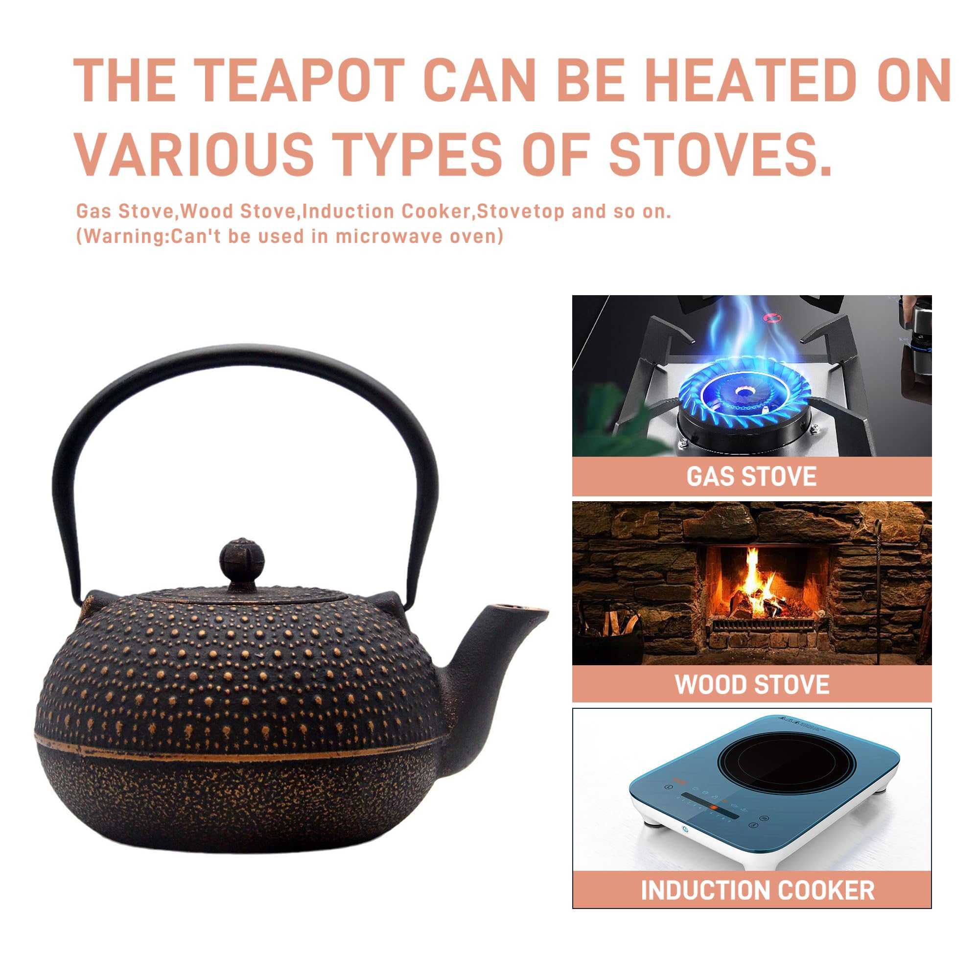 60.9oz Large Cast Iron Teapot for Stovetop Safe, 6 Cup Tea Kettle, Japanese Style Cast Iron Teapot with Stainless Steel Infuser for Loose Tea, Suitable for All Heat Sources(1.7QT/1.8L)