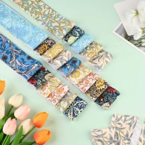 50Pcs William Morris Floral Jelly Fabric Strips Roll for Quilting Crafting Spring Summer Floral Precut Patchwork for Sewing DIY Crafts 2.55 Inch Polyester Fabric Bundles