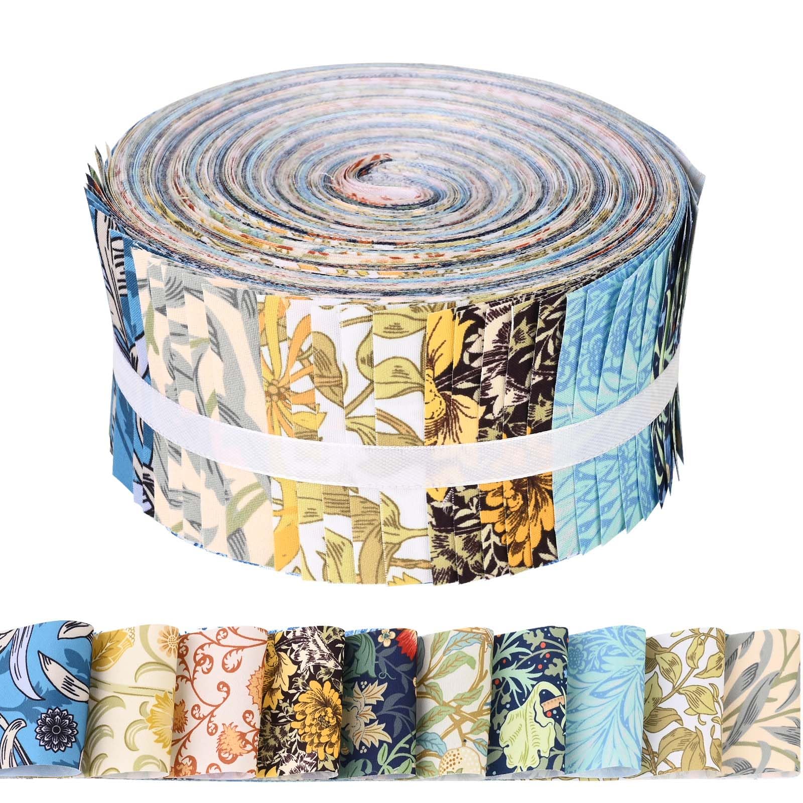 50Pcs William Morris Floral Jelly Fabric Strips Roll for Quilting Crafting Spring Summer Floral Precut Patchwork for Sewing DIY Crafts 2.55 Inch Polyester Fabric Bundles