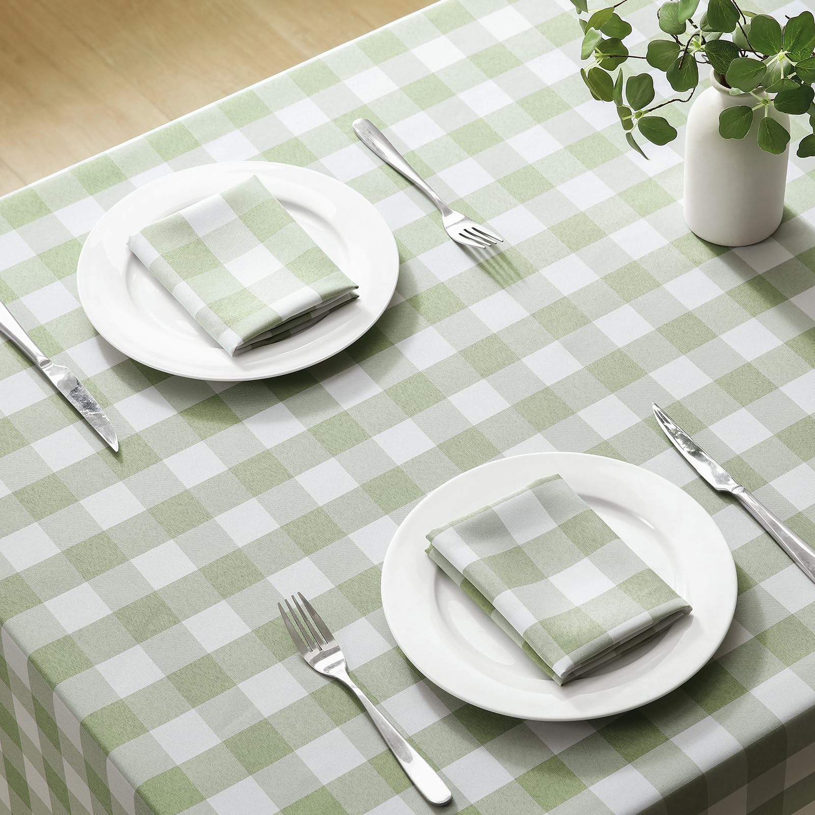 Veblandy Checkered Tablecloth Rectangle Waterproof Gingham Table Cloth Washable Buffalo Plaid Table Cover Wrinkle Free for Kitchen, Dining and Outdoor Picnic, 52 x 70 Inch, Sage Green and White