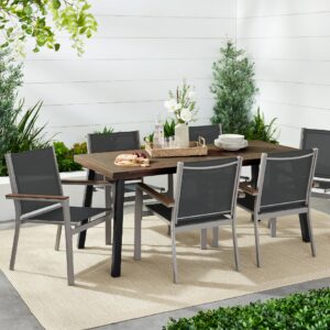 Best Choice Products Set of 2 Stackable Outdoor Textilene Chairs, All-Weather Conversation Dining Accent Furniture w/Armrests - Taupe/Charcoal