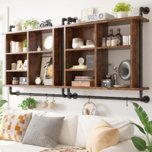 REIBII 37" Floating Shelves for Wall with Led Wall Shelves for Kitchen Storage Industrial Pipe Shelving with 8 S-Hook Wood Wall Mounted Shelves for Bathroom Wall Wine Coffee Bar Rack Halloween Decor