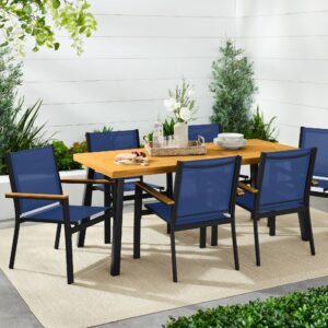 Best Choice Products Set of 2 Stackable Outdoor Textilene Chairs, All-Weather Conversation Dining Accent Furniture w/Armrests - Black/Navy