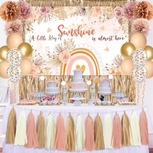 boho baby shower decorations for girl a little ray of sunshine daisy boho backdrop blush pink balloons dusty rose paper pompoms champagne fringe curtain for boho rainbow birthday baby shower decor