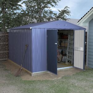 VEIKOU 8 x 12 FT Storage Shed, Outdoor Shed with Thickened Galvanized Steel, Lockable Door, Air Vents, Sheds & Outdoor Storage for Patio, Grey