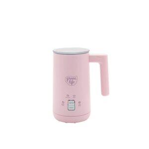 greenlife ceramic electric milk frother, 10oz, 4-in-1, auto hot and cold foam, dense and light foam, pfoa and pfas free, cordless milk warmer and steamer for latte, coffee, pink