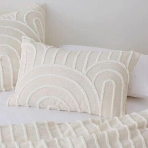 HandloomBazzar 100% Cotton Hand Tufted Textured Duvet Cover Boho Bedding Comforter Cover Set of 3 Pieces with Corner Ties & Zip Closures (Off White/Creame (Design 1), King 90"" x 104""), HBDVT001