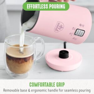 GreenLife Ceramic Electric Milk Frother, 10oz, 4-in-1, Auto Hot and Cold Foam, Dense and Light Foam, PFOA and PFAS Free, Cordless Milk Warmer and Steamer for Latte, Coffee, Pink