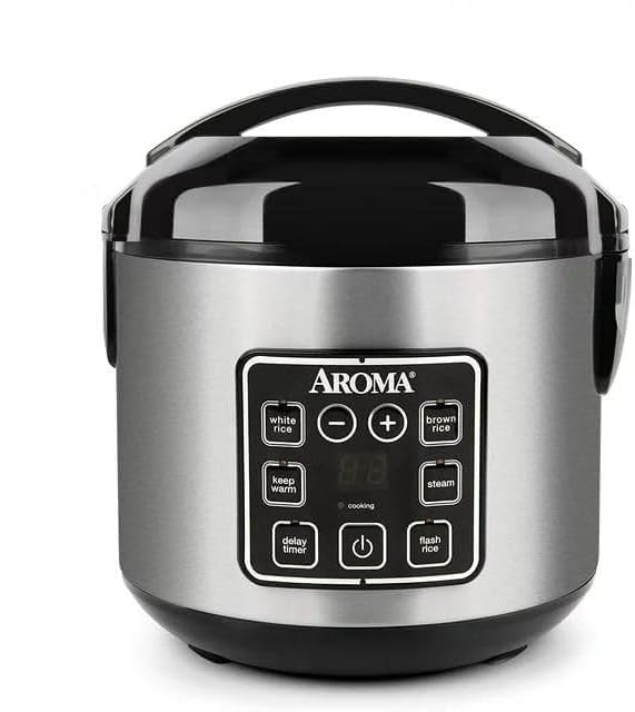 Generic 8-Cup (Cooked) Rice & Grain Cooker, Steamer, BondedGranite Coating, 64, Silver (Renewed)