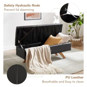 VECELO PU Leather Ottoman Bench with 6.1-inch Storage Space, 44” Soft Footrest for Living Room Bedroom Hallway Entryway, Easy to Clean, Black