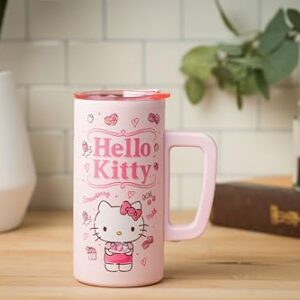 Silver Buffalo Sanrio Hello Kitty Double Wall Stainless Steel Coffee Mug with Handle Featuring Hello Kitty, 15 Ounces