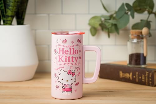 Silver Buffalo Sanrio Hello Kitty Double Wall Stainless Steel Coffee Mug with Handle Featuring Hello Kitty, 15 Ounces