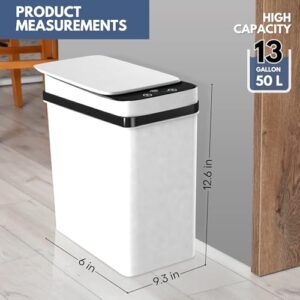 Pure Flower Home Automatic Small Trash Can, 12 Liter/ 3.1 Gallon Motion Sensor Trash Can Waterproof Smart Trash Can Plastic Trash Cans for Bedroom/Bathroom/Office (White)