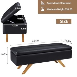 VECELO PU Leather Ottoman Bench with 6.1-inch Storage Space, 44” Soft Footrest for Living Room Bedroom Hallway Entryway, Easy to Clean, Black