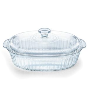 luvan 2.8l/3qt glass casserole dish with lid, ribbed oval glass baking dish for oven & microwave, clear lead-free covered casserole cookware, versatile deep glass food container for baking, cooking