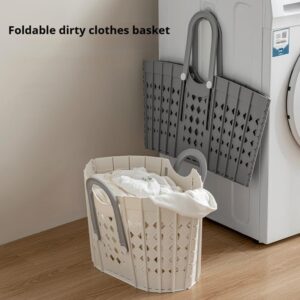 Laundry Basket Collapsible Plastic Portable Hamper, Waterproof Storage for Dirty Clothes Bedroom Round Bin with Handle (Basket-gray)