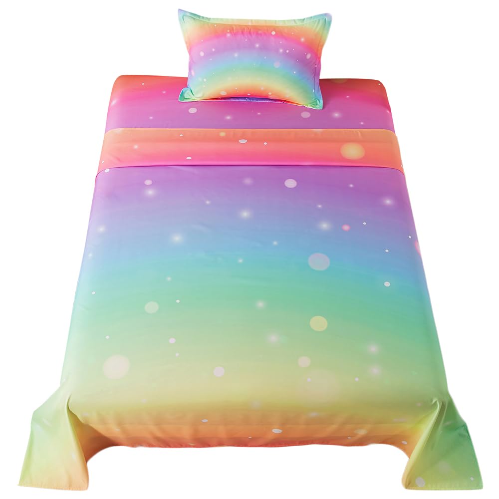 ADASMILE A & S Rainbow Sheets Twin for Girls Rainbow Sheet Set Tie Dye Sheets Colorful Rainbow Bed Sheet for Kids Glitter Girly Rainbow Bedding Set 1 Fitted Sheet 1 Flat Sheet 1 Pillowcase Home Decor