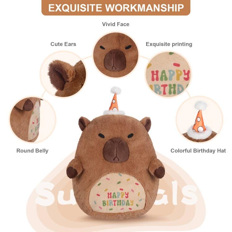 SuzziPals 17" Happy Birthday Capybara Plush Pillows, Squish Capybara Stuffed Animals, Stuffed Capybara Birthday Gifts for Girls & Boys, Capybara Plushies Couch Pillows for Decor, Cute Capybara Gifts