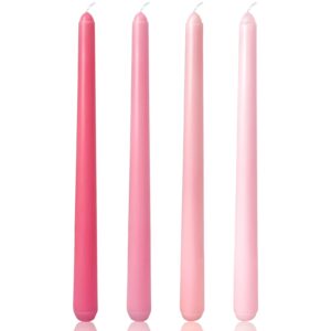 10 inch gradient-pink taper candles, 4 packs unscented candlesticks for dinner, wedding, valentine’s day and home decoration, dripless and smokeless, 8-10 hours burn