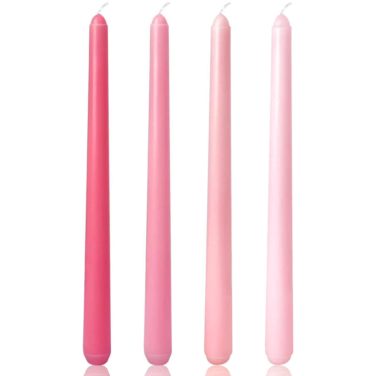 10 Inch Gradient-Pink Taper Candles, 4 Packs Unscented Candlesticks for Dinner, Wedding, Valentine’s Day and Home Decoration, Dripless and Smokeless, 8-10 Hours Burn