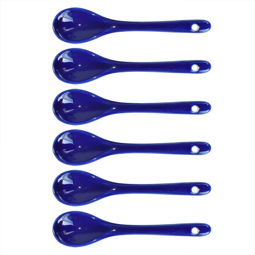 Albedel Dark Blue 6 pcs Porcelain Egg Spoons Ceramic Spoons 4.7 inch Coffee Dessert Yogurt Tea Milky Tea