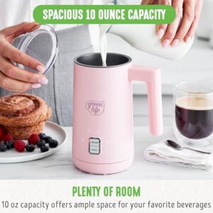 GreenLife Ceramic Electric Milk Frother, 10oz, 4-in-1, Auto Hot and Cold Foam, Dense and Light Foam, PFOA and PFAS Free, Cordless Milk Warmer and Steamer for Latte, Coffee, Pink