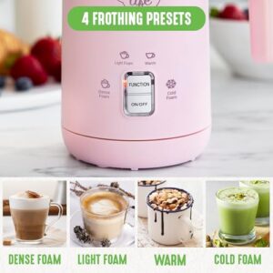 GreenLife Ceramic Electric Milk Frother, 10oz, 4-in-1, Auto Hot and Cold Foam, Dense and Light Foam, PFOA and PFAS Free, Cordless Milk Warmer and Steamer for Latte, Coffee, Pink