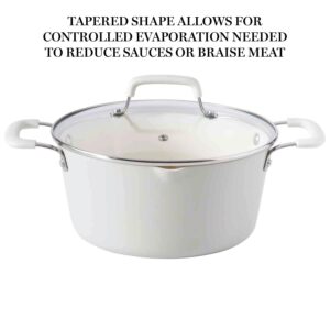 Martha Stewart Heathland Premium Nonstick PFA Free Ceramic Interior 10-Piece Tapered Aluminum Cookware Set - Linen White