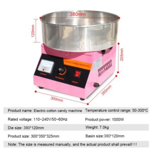 Cotton Candy Machine Commercial Cotton Candy Machine, Cotton Candy Maker, with Stainless Steel Bowl, Sugar Scoop,Anti-Rust Coating, for Family Party, Kids Birthday Pink