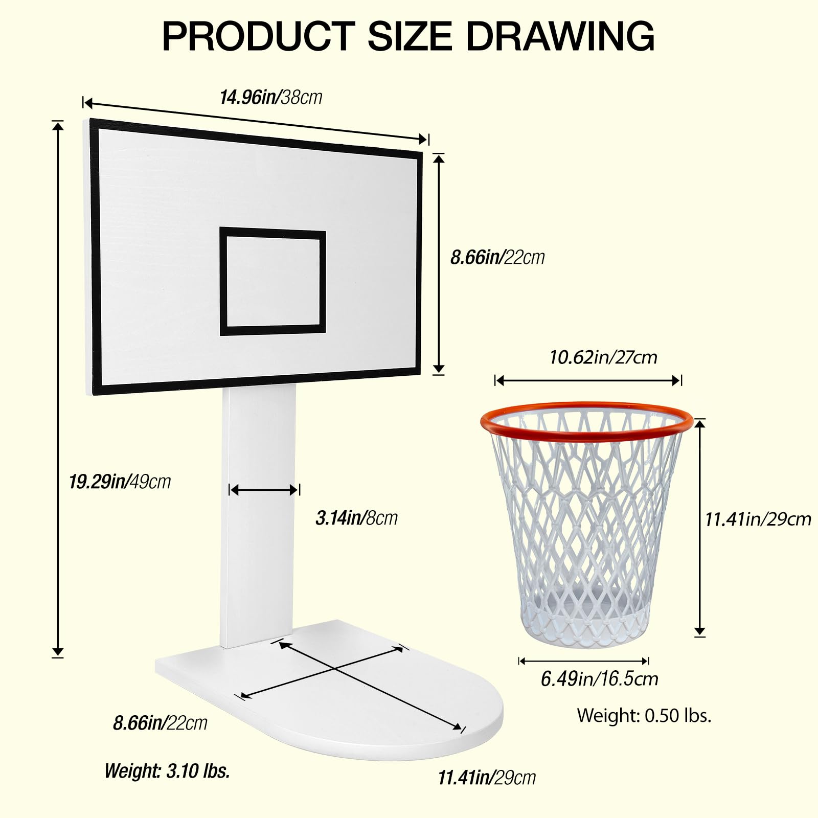 Basketball Trash Can,Trash Can Holder Wastebasket Backboard (Including 1pc Basketball Trash Can),White Wooden Basketball Garbage Can,Trash Can Basketball Hoop for Bedroom Office Kitchen Living Room