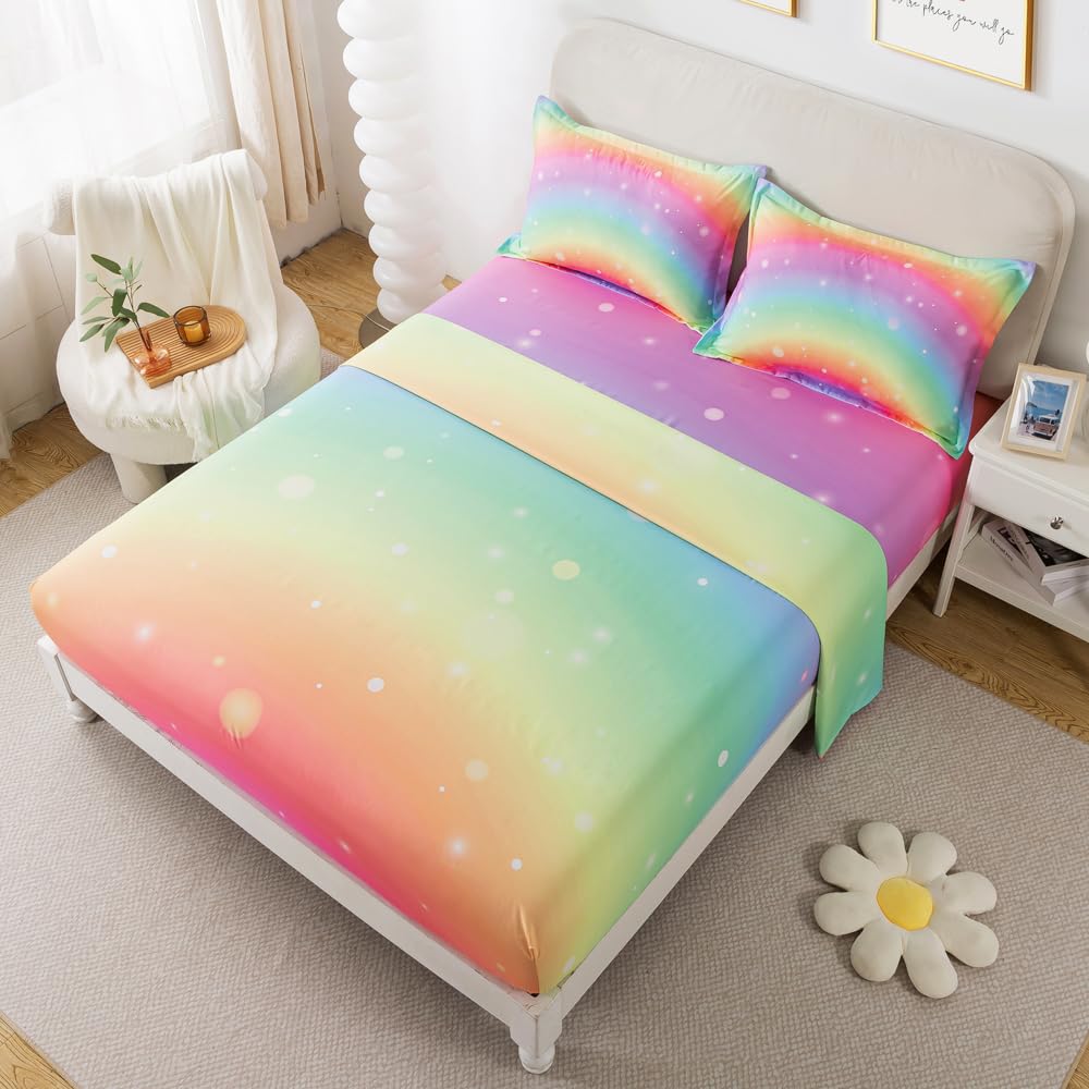 ADASMILE A & S Rainbow Sheets Twin for Girls Rainbow Sheet Set Tie Dye Sheets Colorful Rainbow Bed Sheet for Kids Glitter Girly Rainbow Bedding Set 1 Fitted Sheet 1 Flat Sheet 1 Pillowcase Home Decor