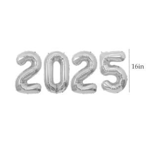 16 Inch 2025 Balloons, 2025 Foil Number Balloons for 2025 New Year Eve Festival Party Supplies Graduation Decorations, Silver