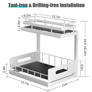 Biboraya 2 Pack Under Sink Organizers And Storage Height Adjustable,2-Tier Under Cabinet Pull Out Shelf,Multi-Use Slide Out Drawer For Kitchen Bathroom Laundry Room-White(Patent Pending)