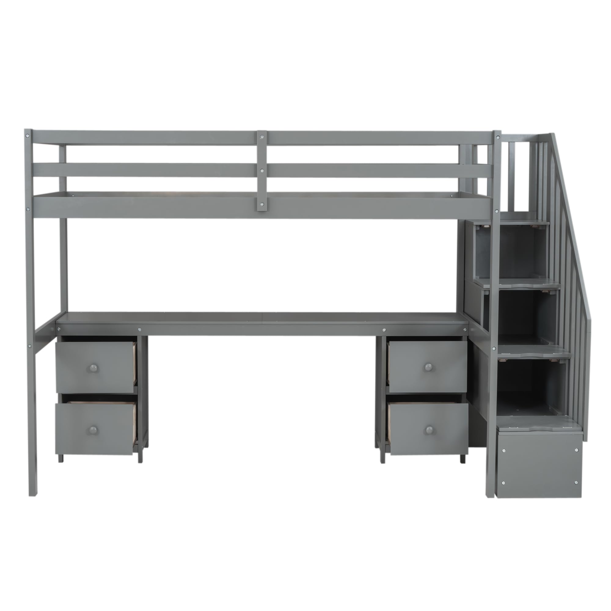 Harper & Bright Designs Twin Size Loft Bed with Storage Stairs and Built-in Desk, Wood Twin Loft Bed with Double Storage Drawers, Space Saving Junior Loft Bed for Kids Girls Boys, Grey