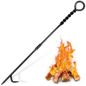 cklt fire poker for fire pit outdoor, 26inch twisted rope design camping fireplace poker, removable and portable fire pit accessories, heavy duty solid steel fireplace tool rust-resistant black finish