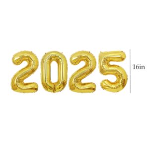 16 Inch 2025 Balloons, 2025 Foil Number Balloons for 2025 New Year Eve Festival Party Supplies Graduation Decorations, Gold