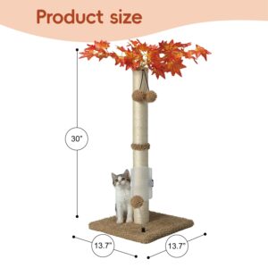 MECOOL Cat Scartching Post，30-inch Cute Scartching Posts for Indoor Cats and Kittens,Natural Sisal Rope and Hanging Ball Toy, Self-Grooming Brush,Beige