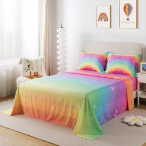 ADASMILE A & S Rainbow Sheets Twin for Girls Rainbow Sheet Set Tie Dye Sheets Colorful Rainbow Bed Sheet for Kids Glitter Girly Rainbow Bedding Set 1 Fitted Sheet 1 Flat Sheet 1 Pillowcase Home Decor