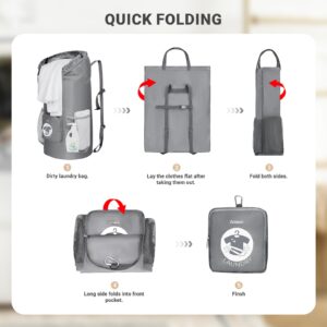 Aisbei 100L Foldable Laundry Bag Backpack with Chest Straps-Large Travel Laundry Bag for Dirty Clothes-Laundry Hamper Bag for College Apartment Laundromat Dorm Room Camping Essentials（Grey）