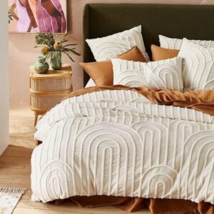 HandloomBazzar 100% Cotton Hand Tufted Textured Duvet Cover Boho Bedding Comforter Cover Set of 3 Pieces with Corner Ties & Zip Closures (Off White/Creame (Design 1), King 90"" x 104""), HBDVT001