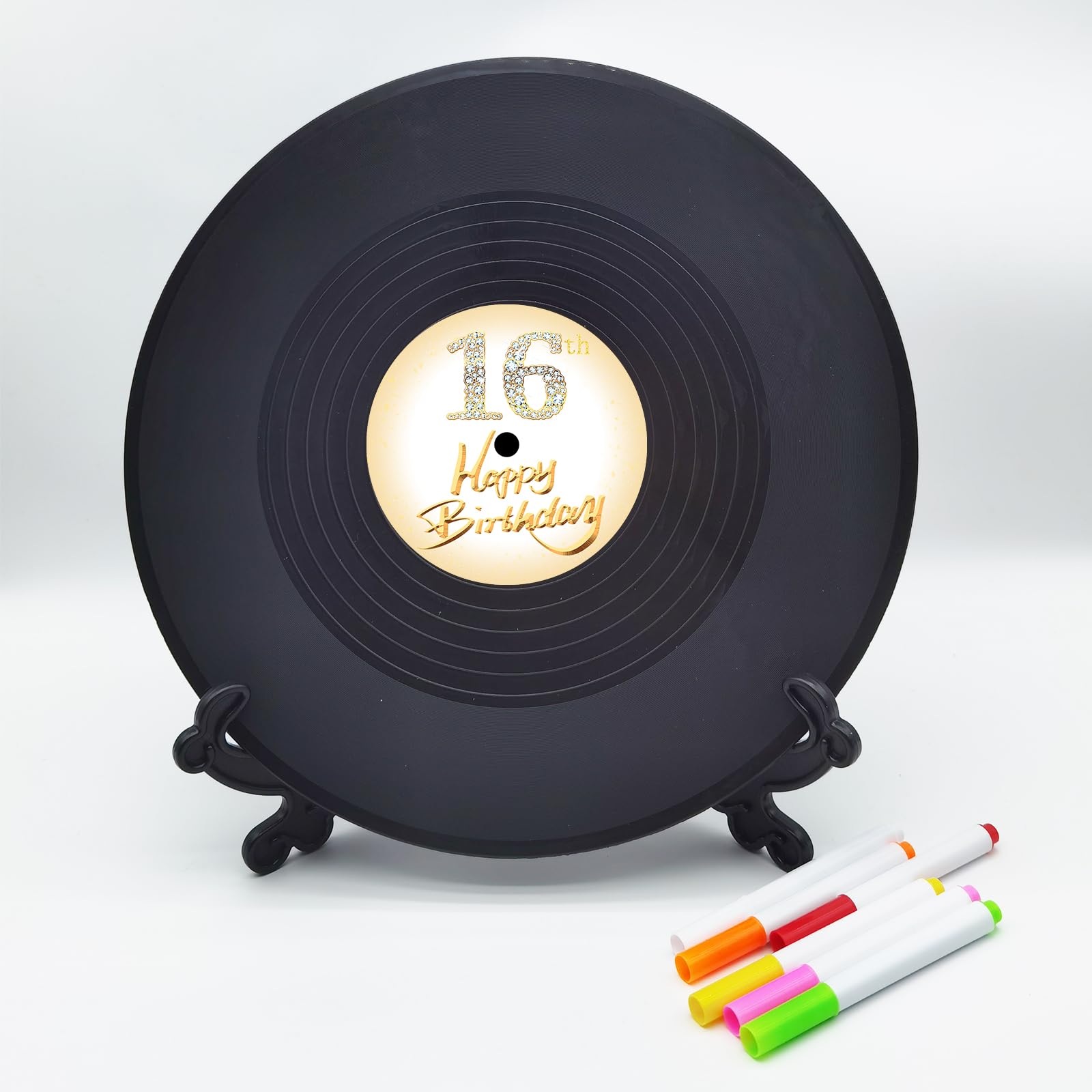 Vinyl Record Sweet 16 Birthday Decorations 11.6"X11.6", 16th birthday decorations Party Favor Sign Poster, 16th Birthday Guest Book Alternative, Great Sweet 16 Gifts for Girls or Boys (16 Years Old)