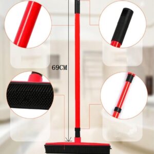 Indigopetco Pet Hair Removal Broom, Pet Hair Removal Tool, Multi-Surface Squeegee Rubber Broom, Rubber Broom Pet Hair Remover, Extendable Pet Hair Remover Broom for Carpet, Mats,Couch (Red)