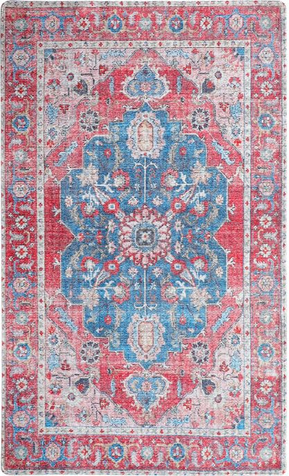 WAYYE Area Rug Non-Slip Printed Washable Low-Pile Rug for Indoor Kitchen Bathroom Bedroom Living Room Nursery (Red and Blue, 2'x3')