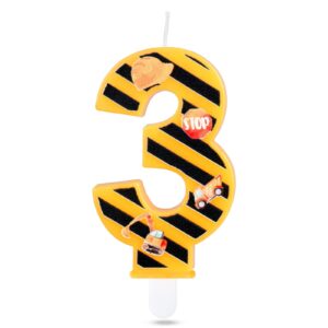 ininger construction birthday candles,3rd birthday candle yellow and black stripes candle,number 3 candle happy birthday cake candle for boys construction birthday party decorations supplies