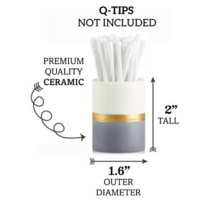 Home Haven Qtip Holder - White/Navy with Gold Stripe - Q Tip Holder for Bathroom, Bathroom Vanity Decor, Floss Pick Holder, Cotton Swab Holder, Bathroom Sink Decor, Flosser Holder, Cute Bathroom Decor