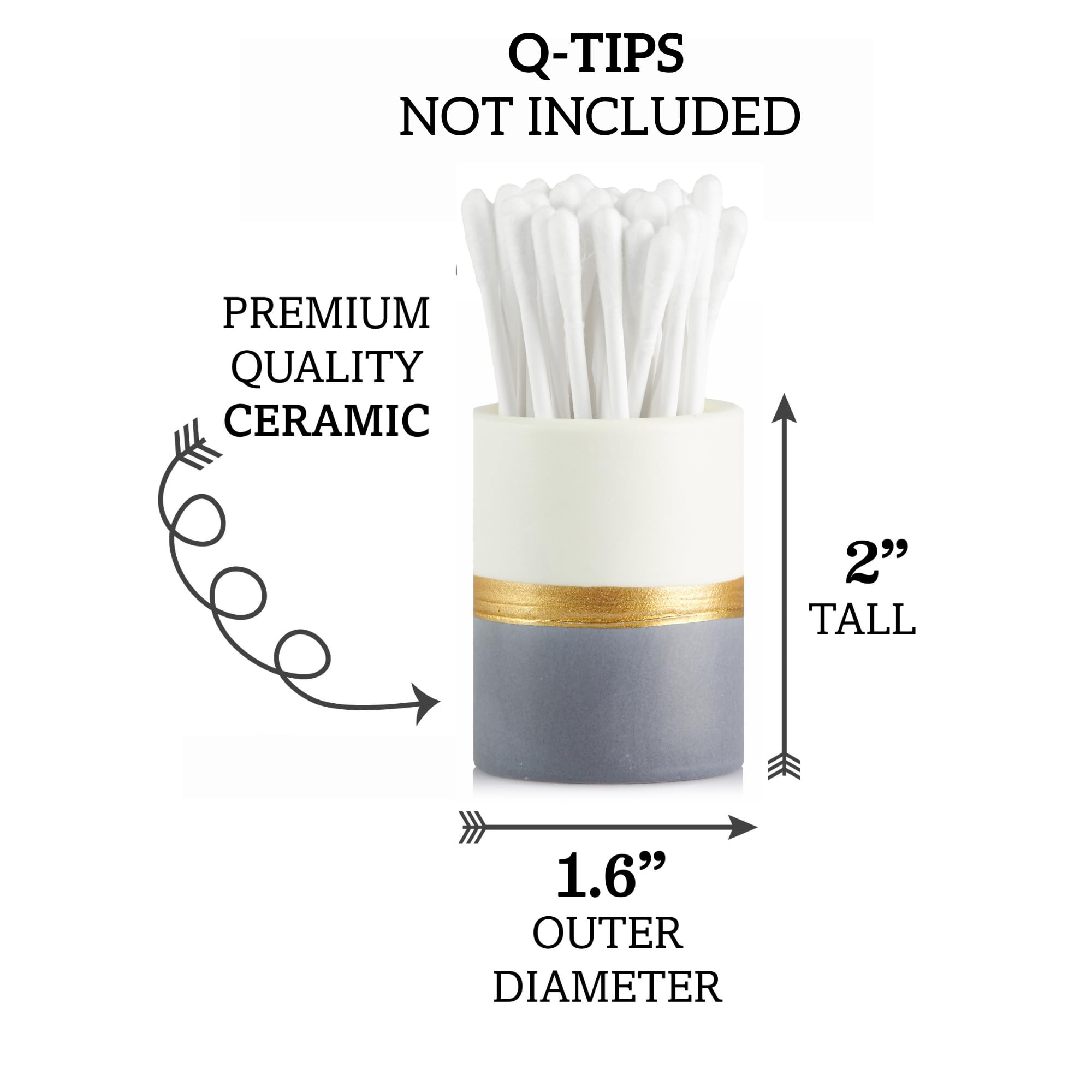 Home Haven Qtip Holder - White/Navy with Gold Stripe - Q Tip Holder for Bathroom, Bathroom Vanity Decor, Floss Pick Holder, Cotton Swab Holder, Bathroom Sink Decor, Flosser Holder, Cute Bathroom Decor