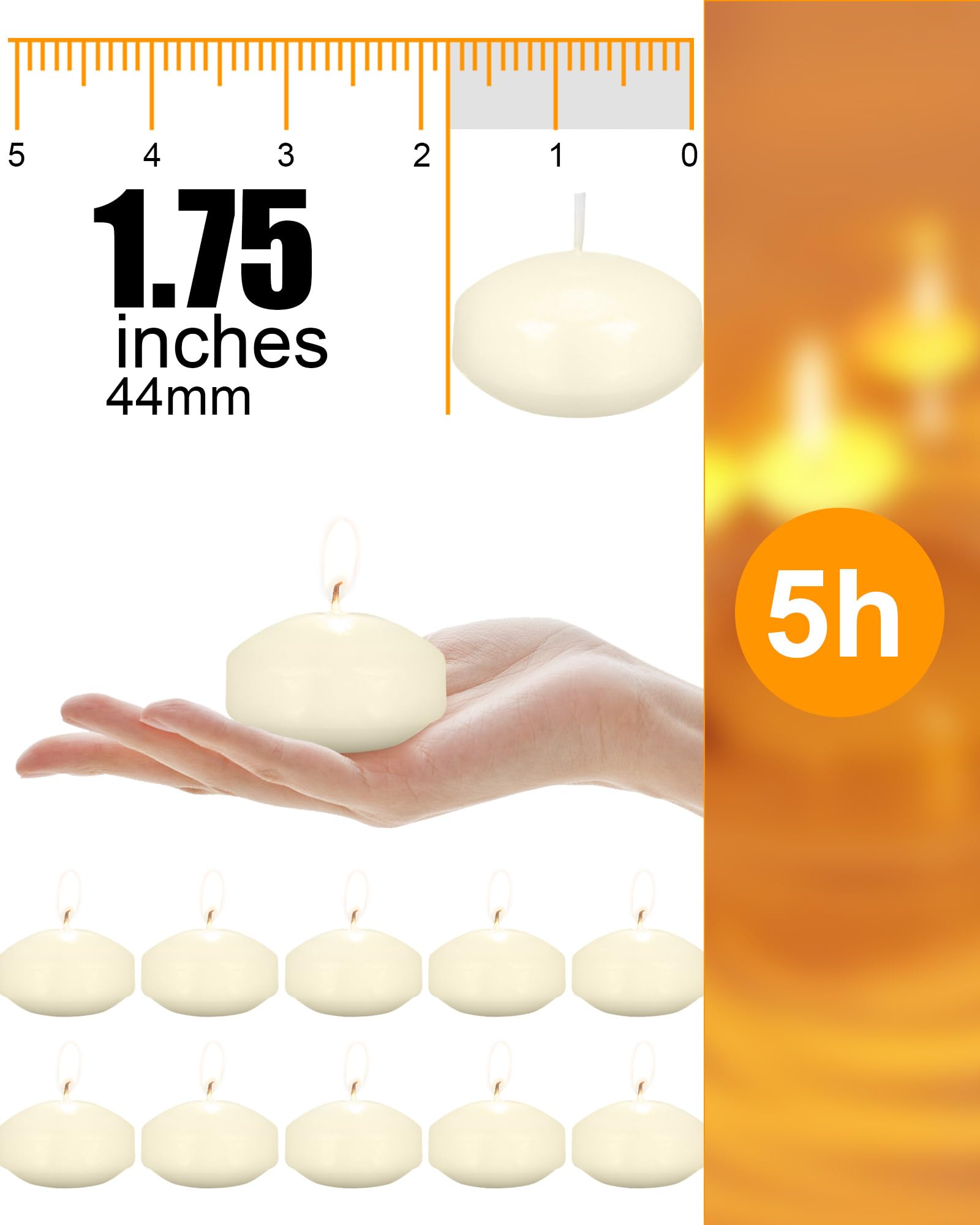 Treela 80 Pcs 1.73 Inch Unscented Floating Candles, Dripless Tealight Candles Home Decorations, Cute and Elegant Burning Candles for Wedding Vases Centerpieces Party Accessories (Ivory)